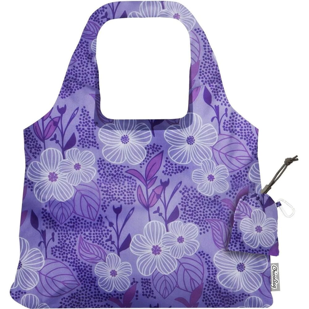 ChicoBag Vita Bliss Purple Blooms Floral Reusable Tote Packable Carabiner